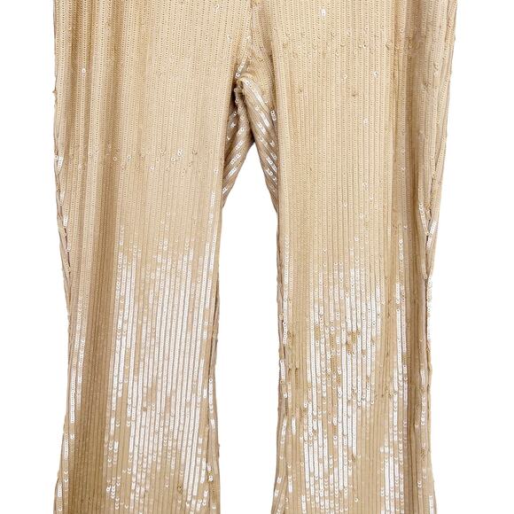 Retrofete Julien Tan Sequin Flare Leg Pants Sz M - Picture 4 of 13